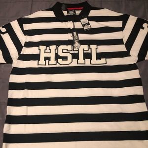 NWT Hustle Gang black & white striped polo style shirt 🖤🤍